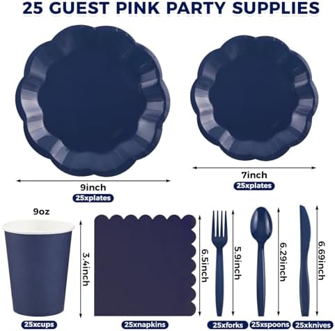 175 Pcs Navy Blue Plates and Napkins Serve Blue Party Supplies 25 Guest