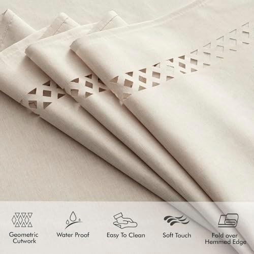 MIULEE Beige Oval Tablecloth with Decorative Cutouts 60x84 Inch