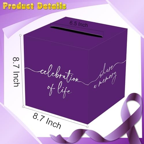 QISOLIY Purple Celebration of Life Card Box with Silver Lettering, Share a Memory Funeral Card Box for Memorial Service, Remembrance Table Decor, Memory Box for Sympathy Condolence Messages
