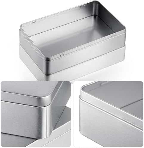 Hotop 8.5 x 5.3 x 1.9 Inch Metal Tins with Lid Storage Box, Silver, 12 Pack