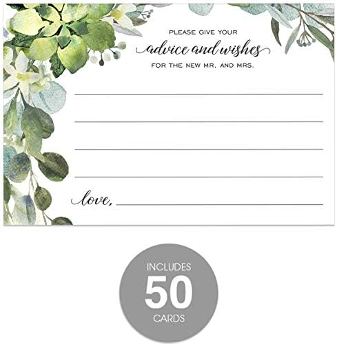 Canopy Street Lush Greenery Advice And Wishes Cards For The Bride And Groom / 50 Marriage Advice Note Cards / 4" x 6" Newlyweds Blank Advice Cards/Greenery Bridal Shower Décor And Games