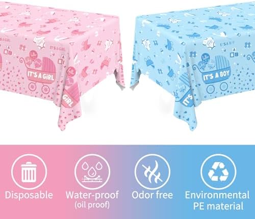 Gatherfun Baby Gender Reveal Party Supplies: 2-Pack Gender Reveal Decorations,Disposable Plastic Tablecloth, Ideal Table Cover for Boy or Girl, Baby Shower Party Decorations