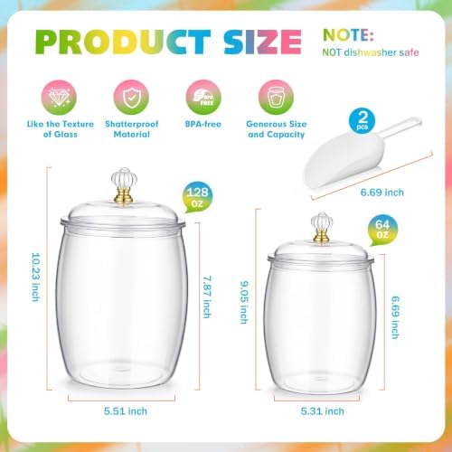 mwellewm 2Pc Candy Jars with Lids&Spoons Plastic Cookie Dispenser Container