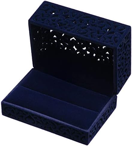 Hollow Velvet Ring Box Velvet Jewelry Box for Rings Couple Double Ring Bearer Box Engagement Gift (Dark Blue)