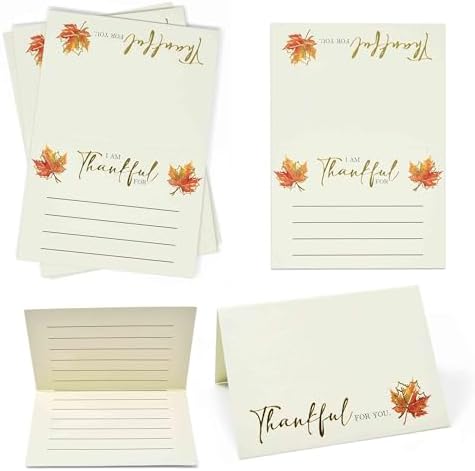 50 Count Thankful Cards 2.5 x 3.5 Inch Gratitude Place Cards with Gold Foil