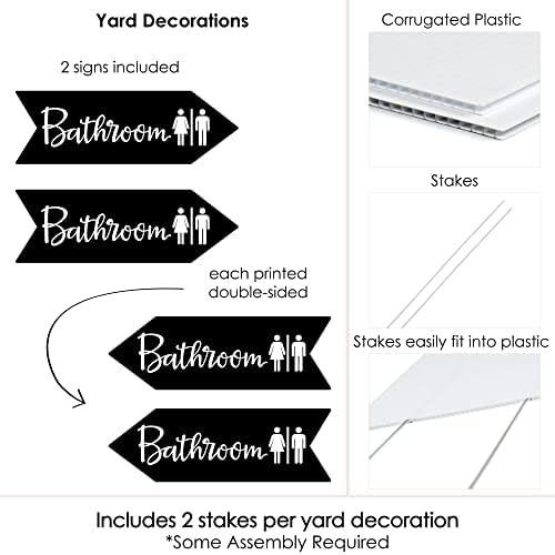 Big Dot of Happiness Black Wedding Bathroom Signs - Wedding Sign Arrow - Double Sided Directional Yard Signs - Set of 2 Bathroom Signs