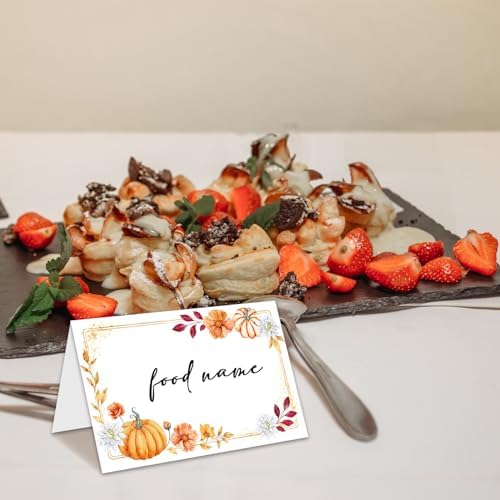 Pumpkin Place Cards for Table Setting, Tent Cards Decor For Birthday Baby Shower Thanksgiving Party Decorations, Bridal Shower Wedding Place Card, 25 Pack Birthday Food Name Card 2 x 3.5" /039