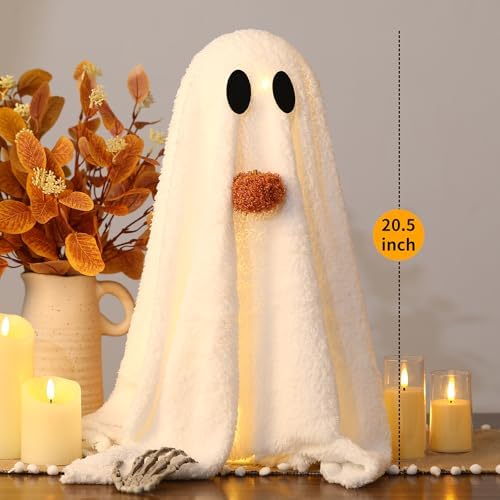 Halloween Decorations-2 Pack Light-Up Sherpa Ghosts with Pumpkin