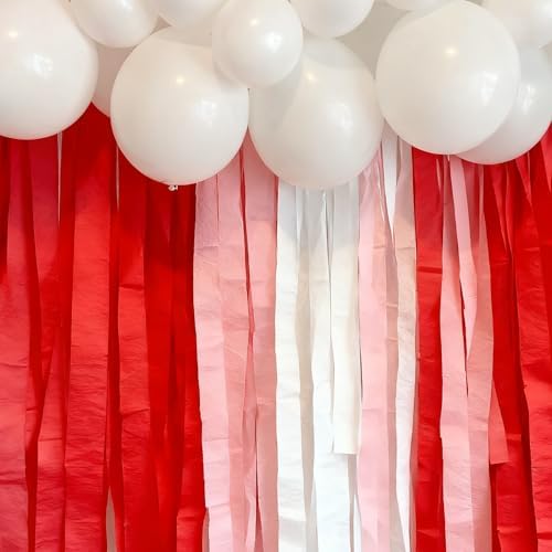 BEISHIDA 6 Rolls Red White Pink Crepe Paper Streamers for Cartoon Cat Theme Party Decorations Valentines Wedding Romantic Mother's Day Birthday Baby Shower DIY Craft Paper (1.8 Inch x 82 Ft/Roll)