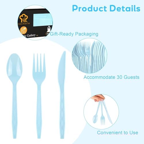 Kochorie 90 Pieces Light Blue Plastic Cutlery Set