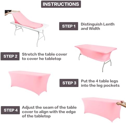 IVAPUPU 4FT Table Cloth for Rectangular Spandex Light Pink Table Cover