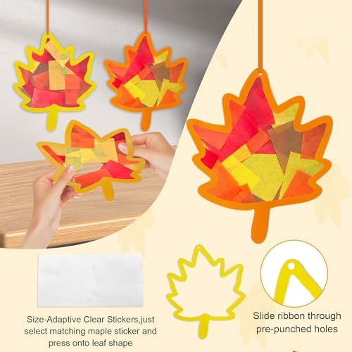 JOINCCI Fall Maple Leaves Craft Kit-36PCS Thanksgiving Crafts with Pre-Cut Stickers,Tissue Papers,Fall Crafts Supplies for Back to School Harvest Thanksgiving Religious Christian Fun Actives