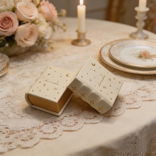 Book Shaped Ring Box - Vintage Engagement Ring Box with Hinged Lid for Proposal Engagement Wedding, Proposal Ring Case -PRB026-Begie