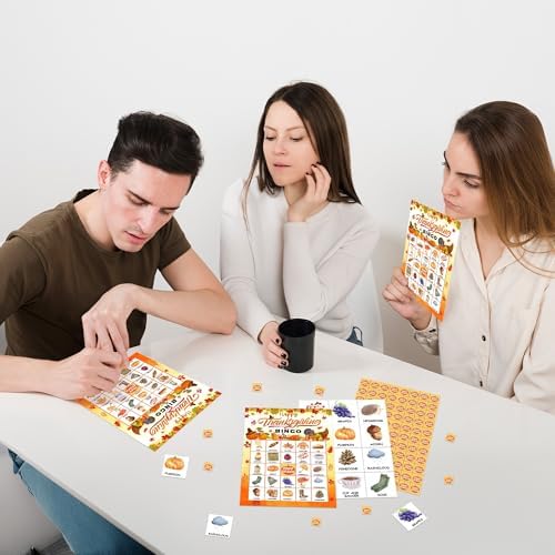 Happy Thanksgiving Party Bingo Game Cards, Fall Bingo Set for Adults Large Group, Fall Holiday Fun Party Games, Harvest Activities Icebreaker Games, Thanksgiving Gifts for Family Friends, 01