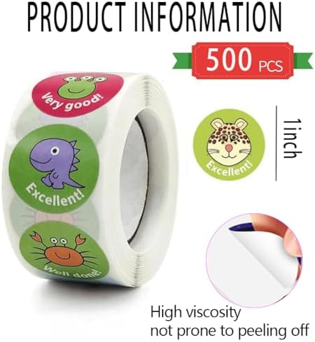 500Pcs Cartoon Stickers 1inch 8 Design Encourage Stickers Roll for Envelopes Invitations Cards Decorations