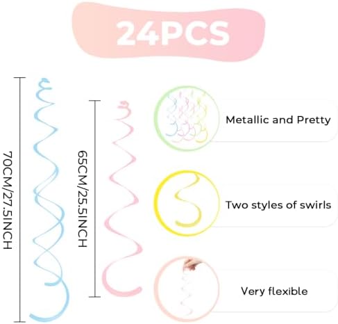24 PCS Pastel Macarons Hanging Swirl,Sparkle Ceiling Hanging Decorations, Plastic Streamer Party Decorations with Double-Swirls and Single-Swirls for Birthday, Spring, Bridal, Gender Reveal, Wedding