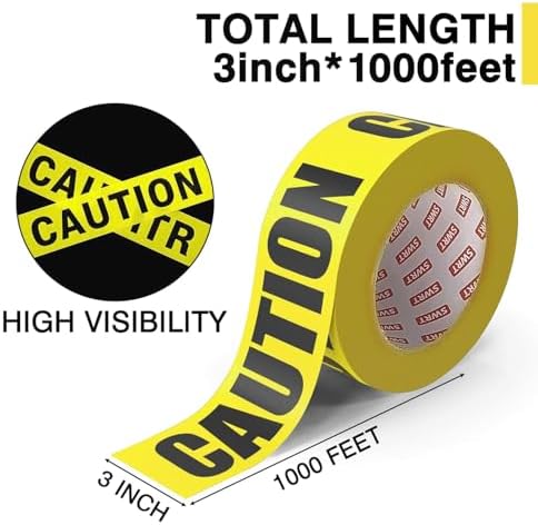 SWRT 1 Roll Premium Yellow Caution Tape, 3 Inch x 1000FT Halloween Decor