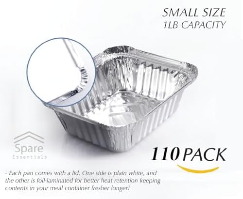 110 Pack - 1LB Small Foil Pans with Lids - Aluminum To Go Food Containers with Lids - 1lb Mini Aluminum Pans - Freezer Safe Foil Take out Trays - Heat proof Meal Prep Containers