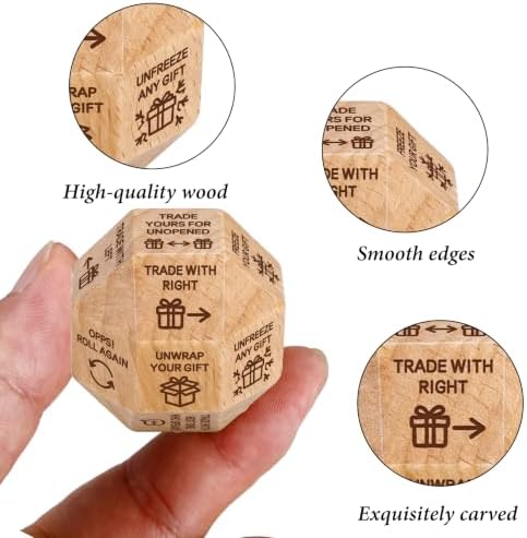 Santa Swap Gift Exchange Dice, 18-Sided White Elephant Dices Games for Family Game Night, Christmas Party Gifts Gift Exchange Dice Game for Families Adults, Funny Secret Santa Gifts Wooden Dices