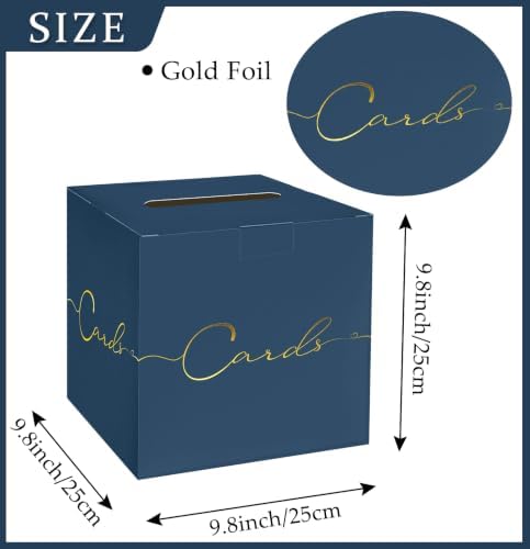 HEIPINIUYE Navy Blue Wedding Card Box with Gold Foil 9.8" x 9.8" Navy Large Gift Card Box for Party Wedding Reception Graduation Birthday Baby Shower Cardboard Raffle Envelope Box with Slot