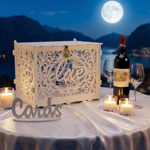 Jolik DIY Wedding Card Box, Large Rustic Locking Money Box Holder for Wedding Reception, Gift Card & Envelope Storage, Anniversary & Birthday Party Decoration