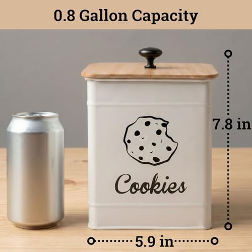 Cookie Jar with Airtight Bamboo Lid, 6"D x 8"H, 1 Gallon Iron Cookie Tin