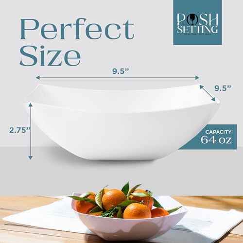 4 Pack Disposable White Plastic Serving Bowls Square Party Candy Use 64oz