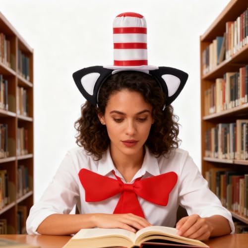 Halloween Red and White Striped Stovepipe Top Hat for Dress Up Adults Women