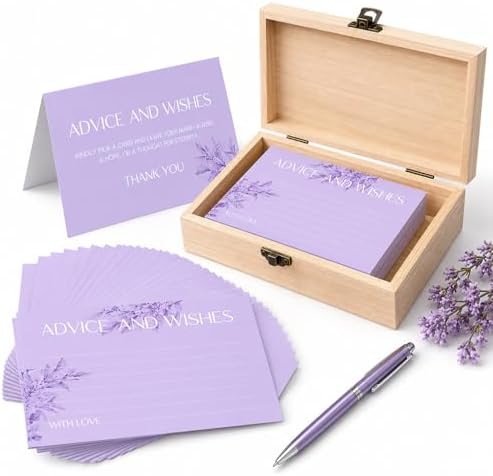 60pcs Lavender Eucalyptus Advice and Wishes Cards, 5.7"x3.8" Wedding Advice Cards for Bridal Shower, 250gsm Thick Paper Wedding Guest Book Alternative, for Mr & Mrs Engagement Party