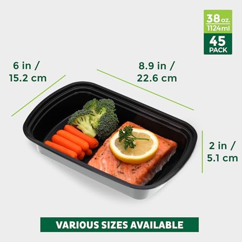 Freshware Meal Prep Containers [45 Pack] 1 Compartment with Lids, Food Storage Containers, Bento Box, BPA Free, Stackable, Microwave/Dishwasher/Freezer Safe (38 oz)