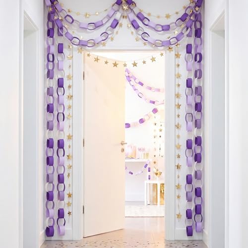 Lincia 600 Sheet Paper Chain Garland Strips, Purple Gradient
