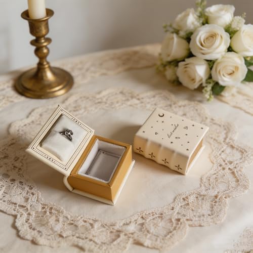 Book Shaped Ring Box - Vintage Engagement Ring Box with Hinged Lid for Proposal Engagement Wedding, Proposal Ring Case -PRB026-Begie