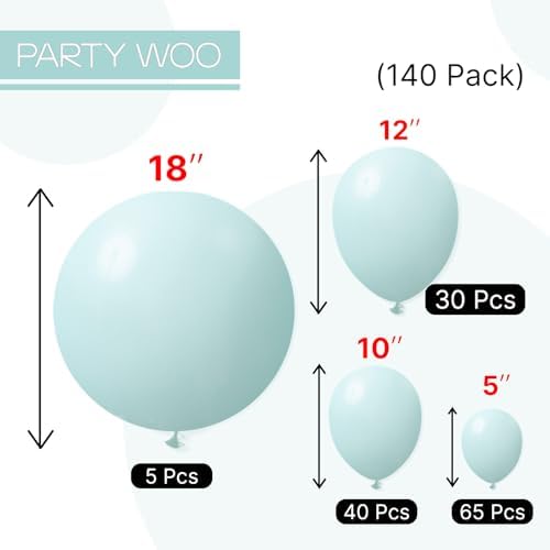 PartyWoo Teal Balloons 140pcs Turquoise Latex Balloons Different Sizes