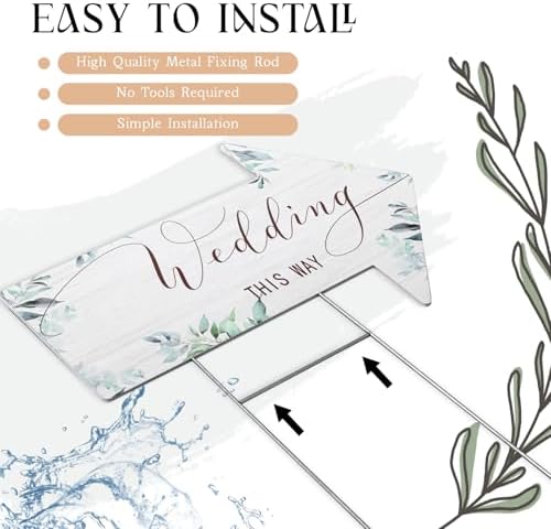 Wenqik 6 Pack Wedding Directional Arrow Signs with Stakes(Rustic Leaf)