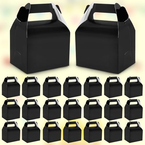 Hxezoc 24 Pieces Black Party Favor Boxes Gable Candy Treat Box Folding Paper Gift Box with Handles for Baby Showers Birthday Party Wedding Decoration Supplies