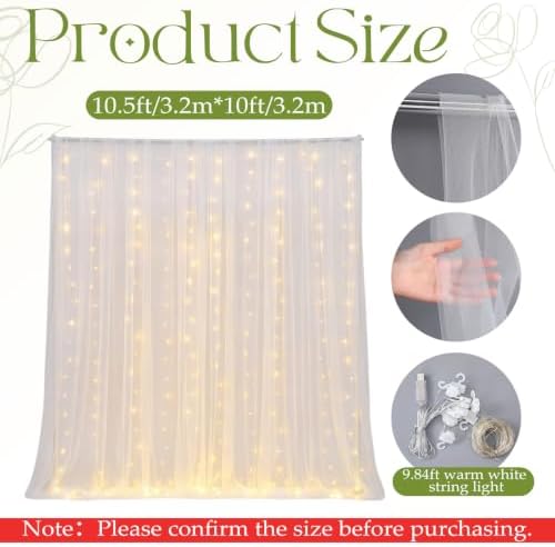5 Pcs Just Married Decorations Kit, All-in-one Wedding Decor with 10.5 x 8.2ft White Tulle Backdrop with Lights, Mr and Mrs Sign, 2 Flower Garlands, Wedding Banner for Reception, Party