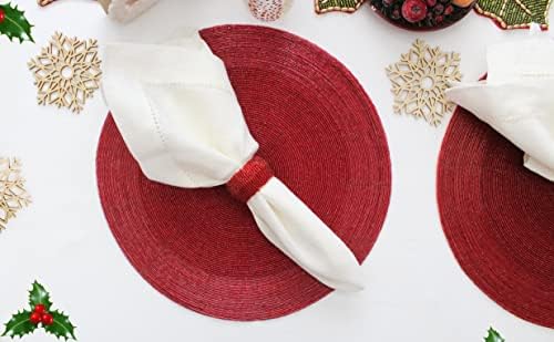 COTTON CRAFT Glitz Handmade Beaded Napkin Rings - Set of 12 - Red