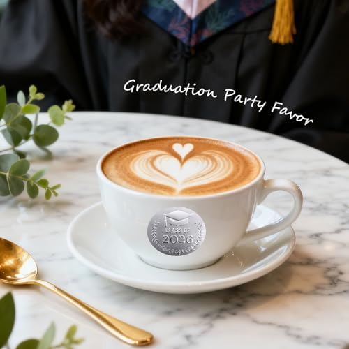 100 PCS Class of 2026 Graduation Stickers, Matte Silver Embossed Graduation Cap Labels for Candy Bags, Dessert Table Treat Bags, Invitations, Envelopes, Favor Bags & Gift Wrapping, 1.6 Inch