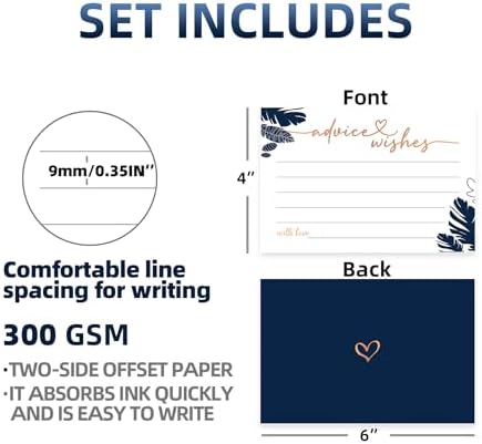 60 Pack Navy Blue Advice and Wishes Cards - Tropical Palm Leaves Design - 250GSM Premium Cardstock for Graduation, Navy Wedding, Nautical Bridal Shower, and Beach Party Decorations
