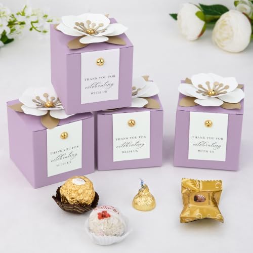 FEIYI 20 PCS Favor Boxes, Lilac Candy Boxes 2.55x2.55x2.55