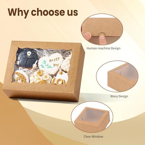 8PCS Brown Bakery Boxes with Window, 8x6x2.5 Inch Gift-Ready Pastry Box for Chocolate Strawberries, Macarons, Donuts, Truffles, Ores, Cookies, Donuts, Perfect for Different Holiday Celebrate