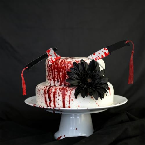 Halloween Bloodstain Knife Cake Toppers Horror Cupcake Toppers, Spooky Themed Cake Decorations, for Party Decor, 6 Pcs