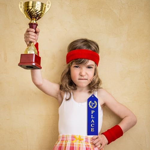 Outus 18 Pieces Award Ribbons 1st, 2nd, 3rd Place Flat Carded Set First Place Prizes with Event Card and Rope for Field Day, Competition, Sports Event, School, Contests, Blue Red White