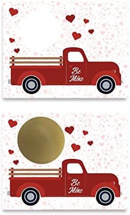 My Scratch Offs - 20 Pack Be Mine Valentine's Truck DIY Scratch Off Cards with Stickers, 3x4 Inch Customizable Love Notes for Classroom Exchange, Teacher Rewards & Party Favors for Valentine's Day