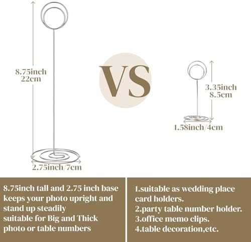Radezon 20 Pack 8.75 inch Tall Table Number Holders Place Card Holder Table Picture Holder Wire Photo Holder Clips Picture Memo Note Photo Stand (Silver)