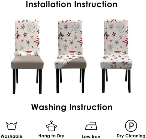 Independence Day Dining Room Chair Covers Set of 6,4th of July Fireworks Star Flag Dining Chair Cover,Stretchy Removable Washable Dining Chair Cover,Suitable for 4th of July Kitchen Dining Room Decor