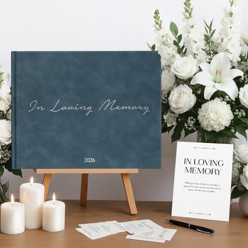 Funeral Guest Book - Celebration of Life Guest Book with Rollerball Pen for Memorial Service - Funeral Memory Sign in Books for Over 300+ Guests - Funeral Decorations with In Loving Memory Table Sign