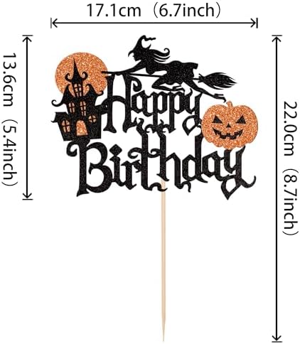 1 Pack Halloween Happy Birthday Cake Topper Glitter Witch Leg Haunted House Pumpkin Cake Pick for Halloween Themed Cupcake Decoration Birthday Party Supplies