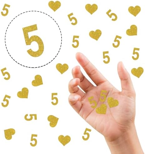 INNORU Number 5 Confetti Gold Glitter, Happy 5th Birthday Table Confetti, Five Years Paper Scatter, 5th Anniversary Cheers to 5 Years Party Table Decorations Confetti, 120pcs