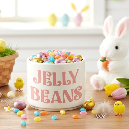 Easter Candy Dish Cauldron - Mini Ceramic Candy Bowl Tiered Tray Centerpiece Decoration, Easter Snack Serving Bowl Table Wishes Accents for Party Birthday Home Kitchen Events (Jelly Beans)